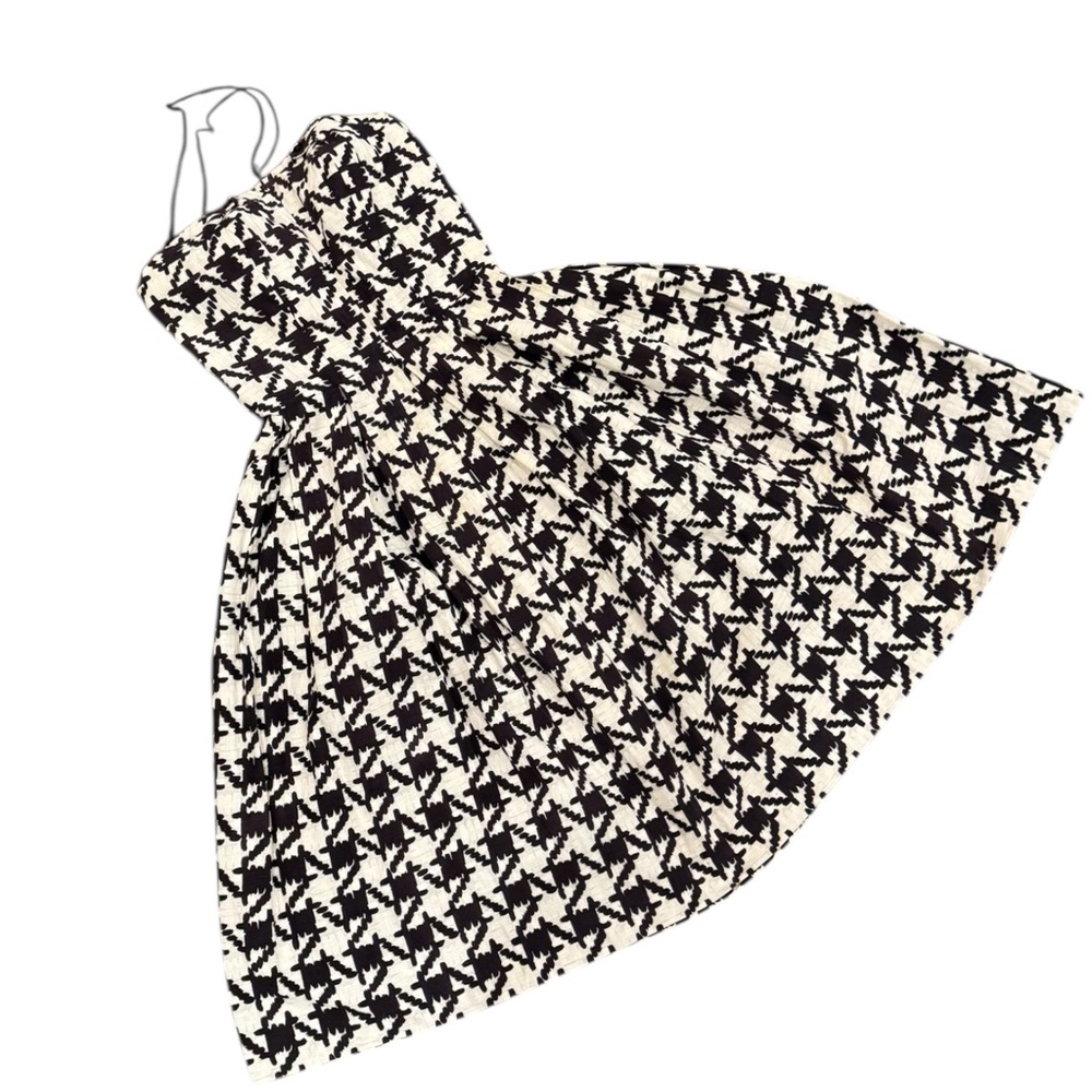 Vintage 50s 60s Houndstooth Check Strapless New Look Fit Flare Party Dress Town - Picture 2 of 12